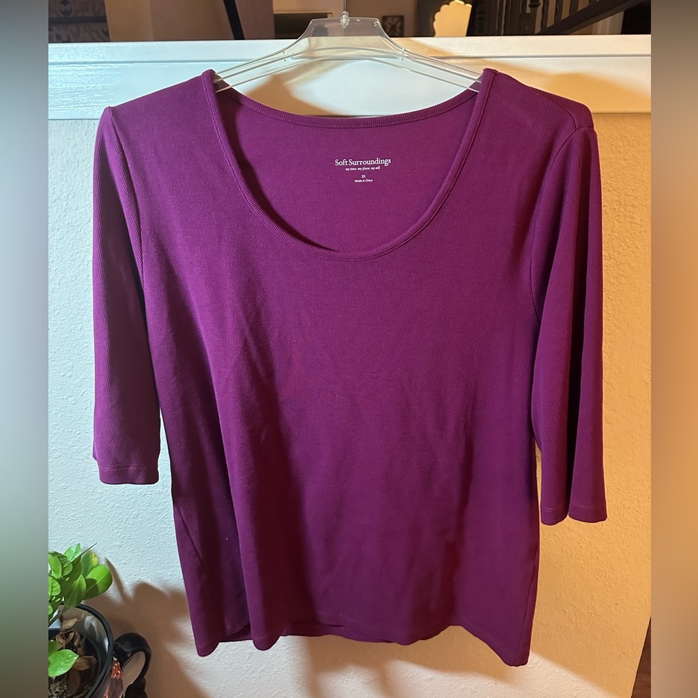 Soft Surroundings Knit Top. 3X. Magenta. Scout Neck. Elbow Sleeve.